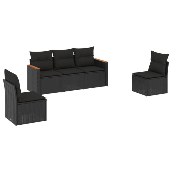 vidaXL Salon de jardin 5 Pièces avec coussins noir résine tressée