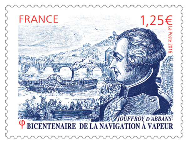 Timbre - Jouffroy d'Abbans - Bicentenaire de la navigation à vapeur
