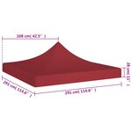 vidaXL Toit de tente de réception 3x3 m Bordeaux 270 g/m²
