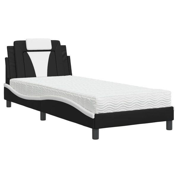 vidaXL Lit avec matelas noir et blanc 90x190 cm similicuir