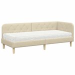 vidaXL Cadre de lit d'angle avec matelas Crème 80 x 200 cm tissu