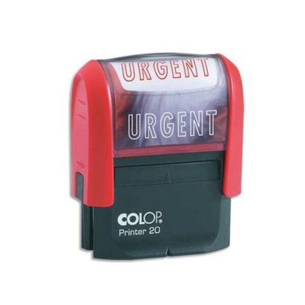 Timbre à encrage automatique , empreinte rouge 38x14 mm : URGENT COLOP