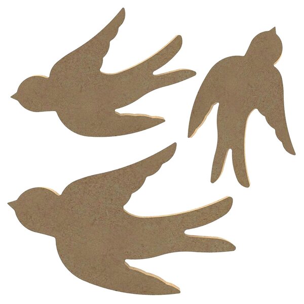 3 hirondelles en bois MDF à décorer - 15 cm