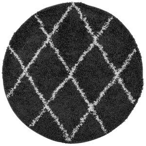 vidaXL Tapis shaggy à poils longs moderne noir et crème Ø 100 cm