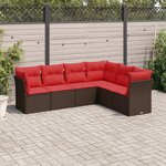 vidaXL Salon de jardin 6 Pièces avec coussins marron résine tressée