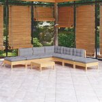 vidaXL Salon de jardin 8 Pièces avec coussins gris Bois de pin