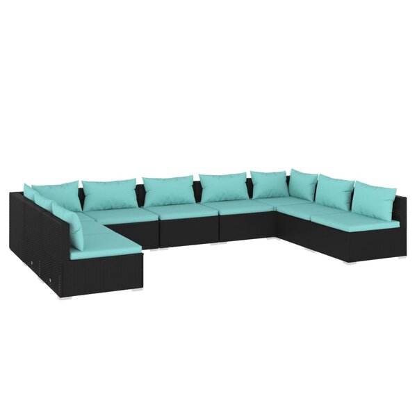 vidaXL Salon de jardin 9 Pièces avec coussins Résine tressée Noir