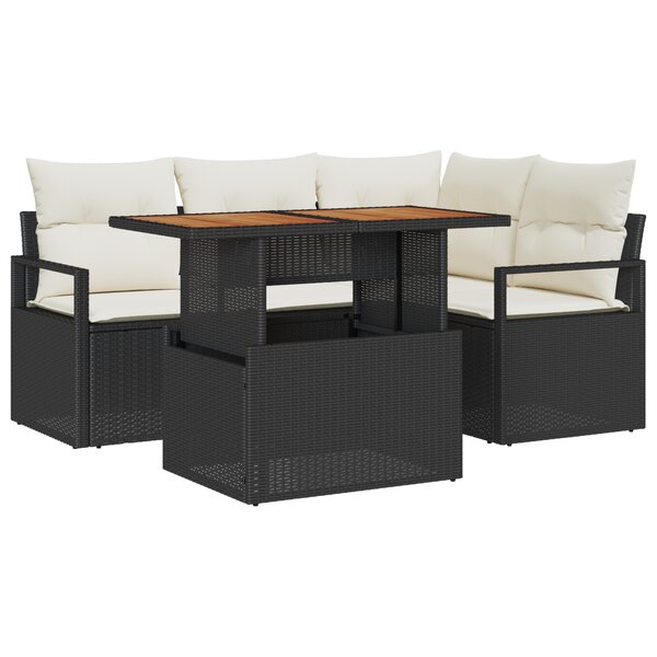 Ensemble de Sofa de Jardin de 5 Pièces avec Coussins Noir en Rattan Poly