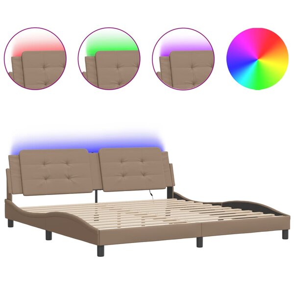 vidaXL Cadre de lit avec lumières LED cappuccino 200x200 cm similicuir