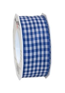 Ruban textile carreau de vichy 20-m-rouleau 40 mm mit draht  bleu roi/blanc