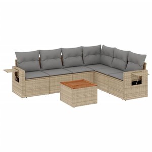 vidaXL Salon de jardin avec coussins 7Pièces mélange beige résine tressée