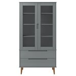vidaXL Armoire à vitrine MOLDE Gris 90x35x175 cm Bois de pin massif
