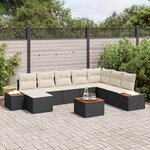 vidaXL Ensemble de canapé de jardin avec coussin 9 Pièces Noir Poly rotin