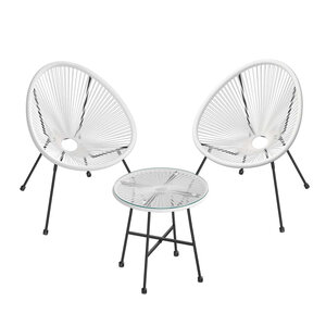 Salon de jardin lot 3 meubles de terrasse chaises d'extérieur acapulco avec table en verre blanc 12_0007398