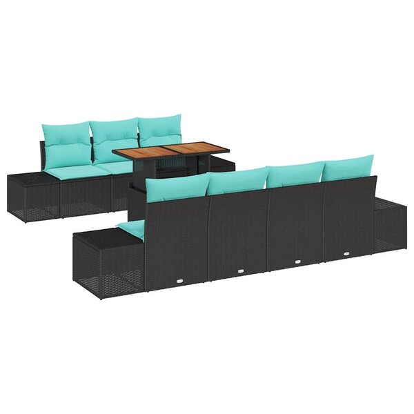 vidaXL Ensemble de canapé de jardin 8 Pièces Noir Poly rotin