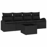 vidaXL Set de canapés de jardin 5 pièces avec coussins en rotin noir