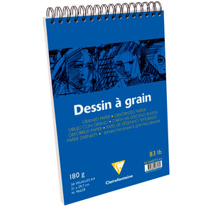 Bloc 30 feuilles Dessin à grain Spirale A4 180g Blanc CLAIREFONTAINE