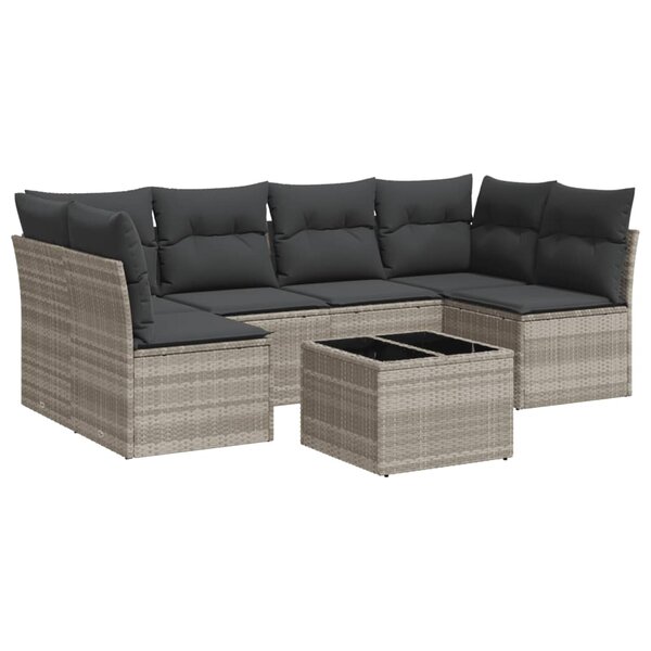 vidaXL Salon de jardin avec coussins 7 Pièces gris clair résine tressée