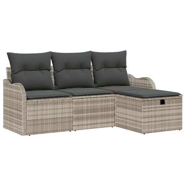Ensemble de Canapés de Jardin 4 Pièces vidaXL avec Coussins Gris Clair en Rotin Poly