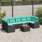 vidaXL Ensemble de canapé de jardin avec coussin 8 Pièces Noir Poly rotin