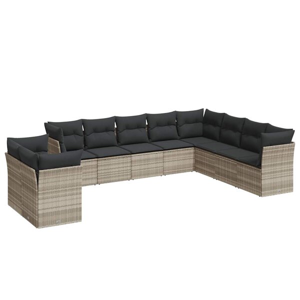 vidaXL Salon de jardin avec coussins 10 Pièces gris clair résine tressée