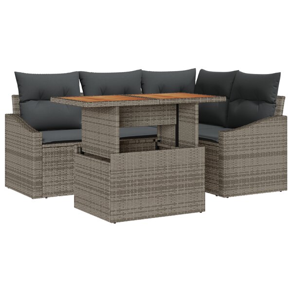 vidaXL Ensemble de canapé de jardin 5 pièces avec coussins gris en poly rotin