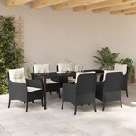 vidaXL Ensemble de salle à manger de jardin de 7 pièces avec coussins en rattan noir poly