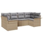Ensemble de canapé de jardin 6 pièces avec coussins beiges en rattan poly