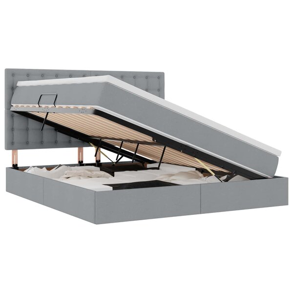 vidaXL Lit de rangement LED avec matelas Gris clair 180 x 200 cm Tissu