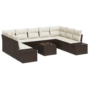 vidaXL Ensemble de canapé de jardin de 9 pièces avec coussins - Rattan poly gris