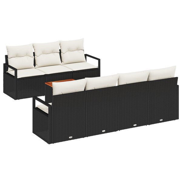 vidaXL Ensemble de Canapé de Jardin 8 pièces avec Coussins Noir en Rattan Poly Acacia