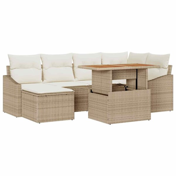 vidaXL Ensemble de canapé de jardin 7 Pièces Beige Poly rotin