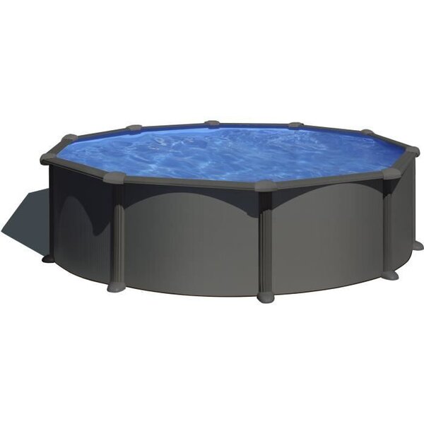 GRE - Piscine ronde acier Ø3,70m x H: 1,32m - Gris anthracite Filtration a sable