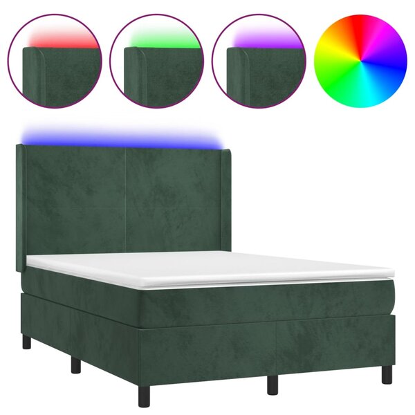 vidaXL Sommier à lattes de lit matelas et LED Vert foncé 140x190 cm
