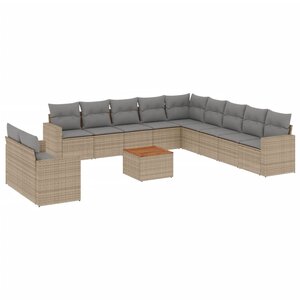 vidaXL Salon de jardin et coussins 12 Pièces mélange beige résine tressée