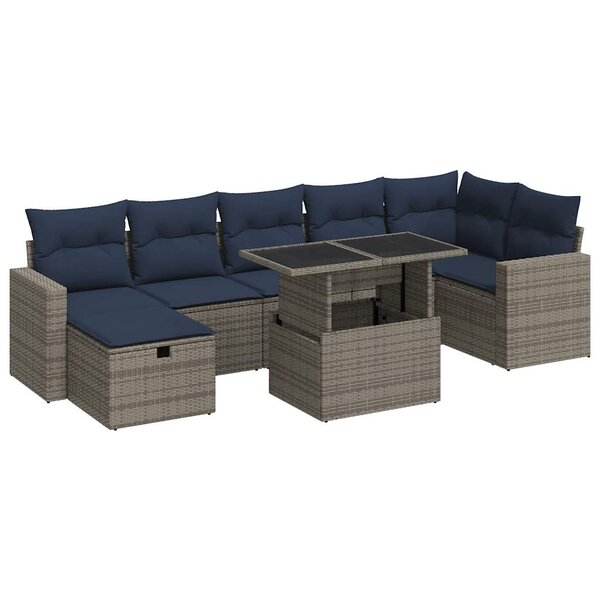 vidaXL Salon de jardin 8Pièces avec coussins marron résine tressée acacia