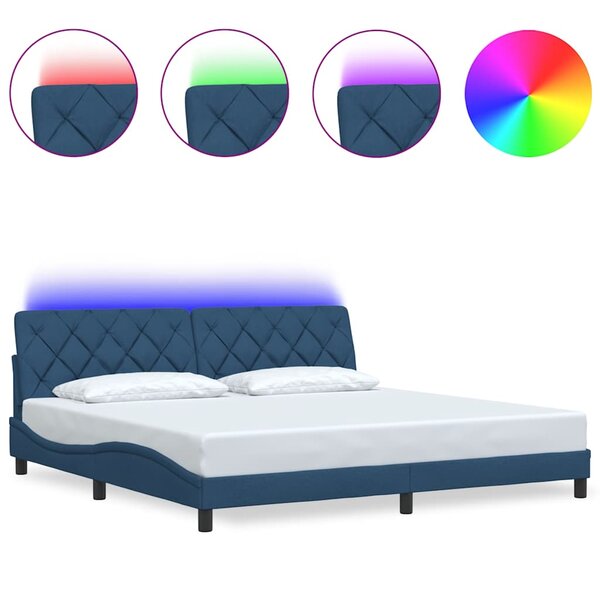 vidaXL Cadre de lit avec LED sans matelas bleu 200x200 cm tissu