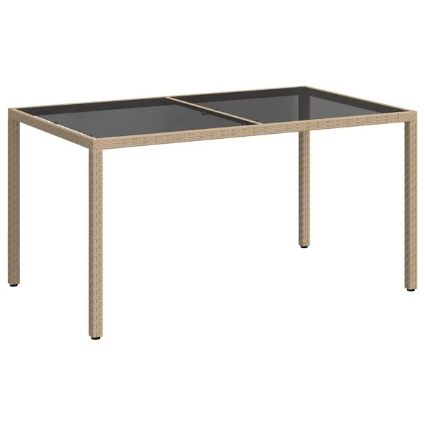 vidaXL Table de jardin 150x90x75 cm Verre trempé/résine tressée Beige