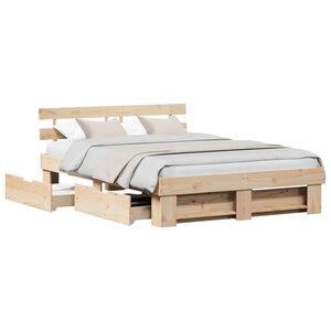 vidaXL Cadre de lit avec tête de lit Marron 150 x 200 cm Pin massif
