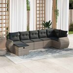 vidaXL Salon de jardin avec coussins 7 Pièces gris résine tressée