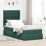 vidaXL Lit de rangement LED avec matelas Vert foncé 90 x 200 cm