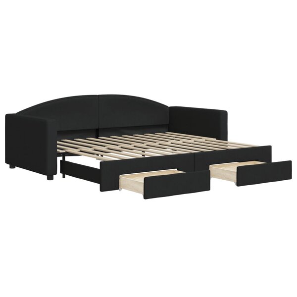 vidaXL Lit de jour avec gigogne et tiroirs noir 90x200 cm tissu