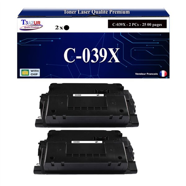 T3AZUR - 2x Toners compatibles avec Canon 039H (0288C001) pour Canon LBP-351x  LBP-352x Noir - 25 000p