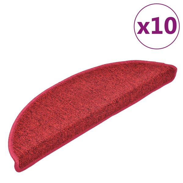 vidaXL Tapis d'escalier 10 pièces 56 x 17 x 3 cm Bordeaux Demi-rond