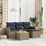 vidaXL Salon de jardin 5 Pièces avec coussins gris résine tressée