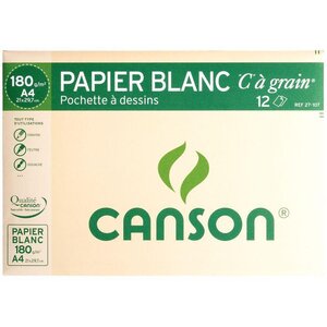 Pochette 12 feuilles de papier à dessin blanc "C" à grain 21 x 29 7 cm 180 g CANSON