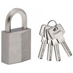 Cadenas en laiton nickelé 40 mm Anse hexagonale - Haute sécurité - 4 clés incluses