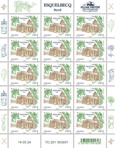 Feuille de 15 timbres - Village préféré des français 2023 - Esquelbecq - Lettre verte