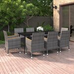 vidaXL Ensemble à dîner de jardin coussins 9 Pièces Résine tressée Verre