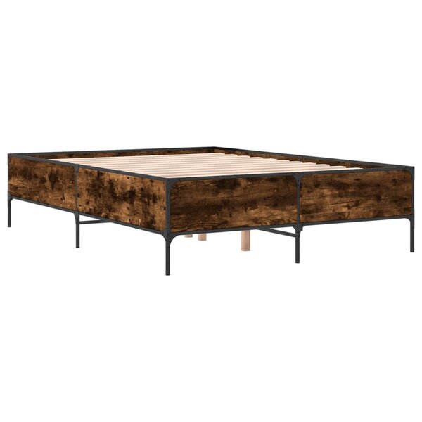 vidaXL Cadre de lit chêne fumé 135x190 cm bois d'ingénierie et métal